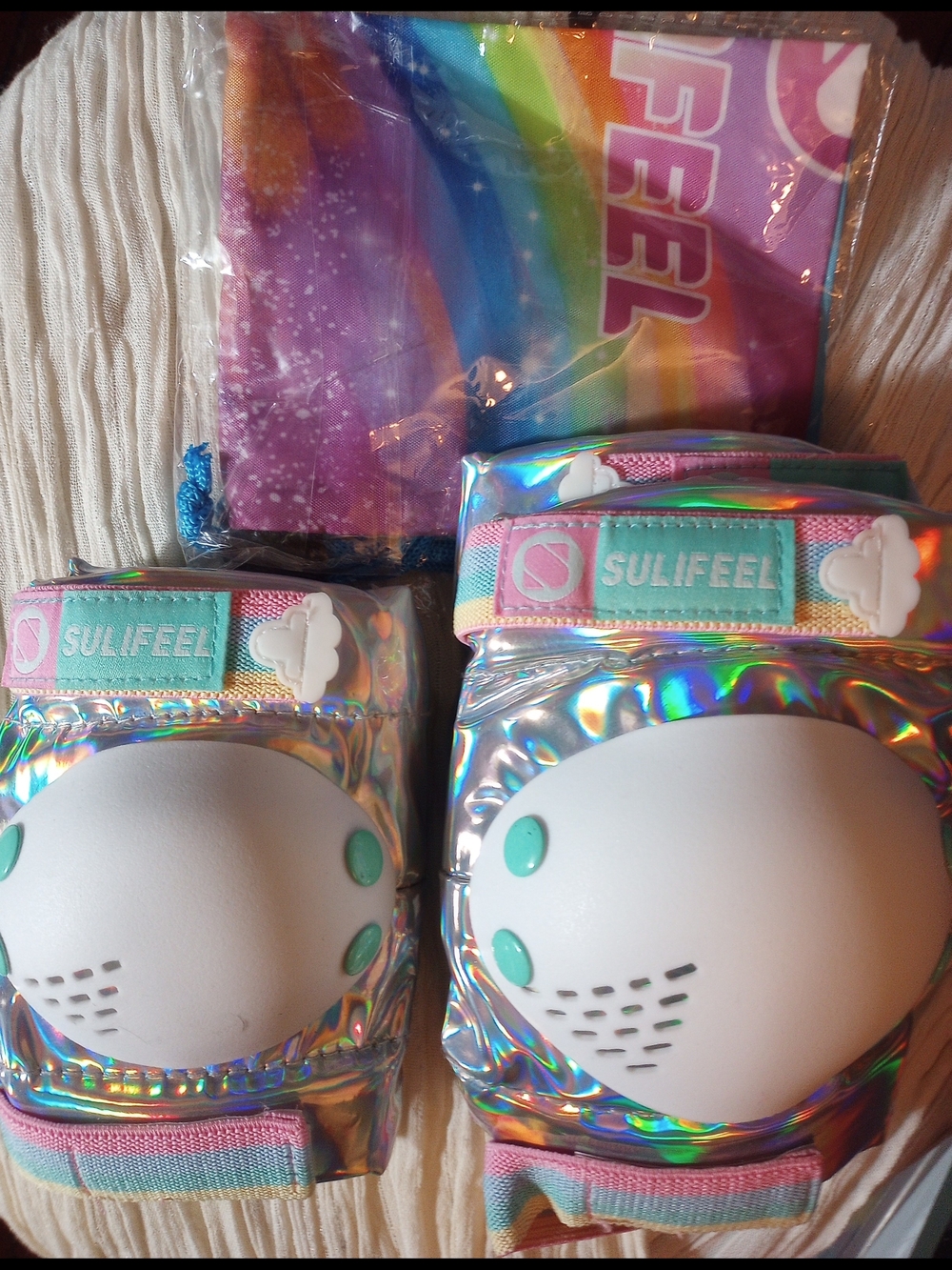 SULIFEEL Holographic Kids Knee Pads, Elbow Pads And Backpack